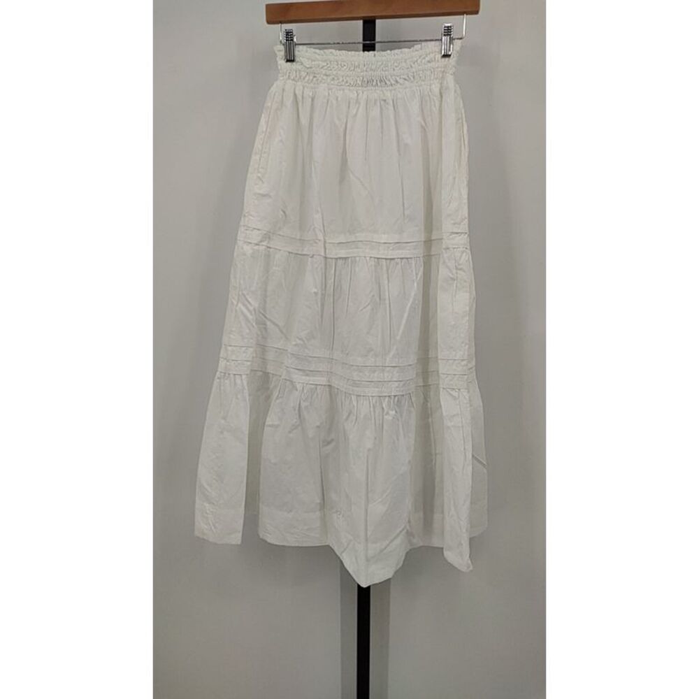 Quince Women 100% Organic Cotton Poplin Tiered Maxi Skirt White S - Picture 2 of 2